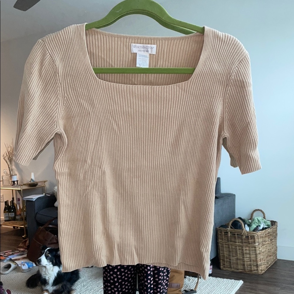 Tan Ribbed Square Neck Top